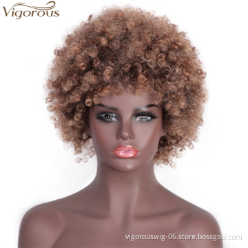 Vigorous Afro Short Wigs Heat Resistant Synthetic Fiber Wig Fluffy Kinky Curly Wig for Black Women
